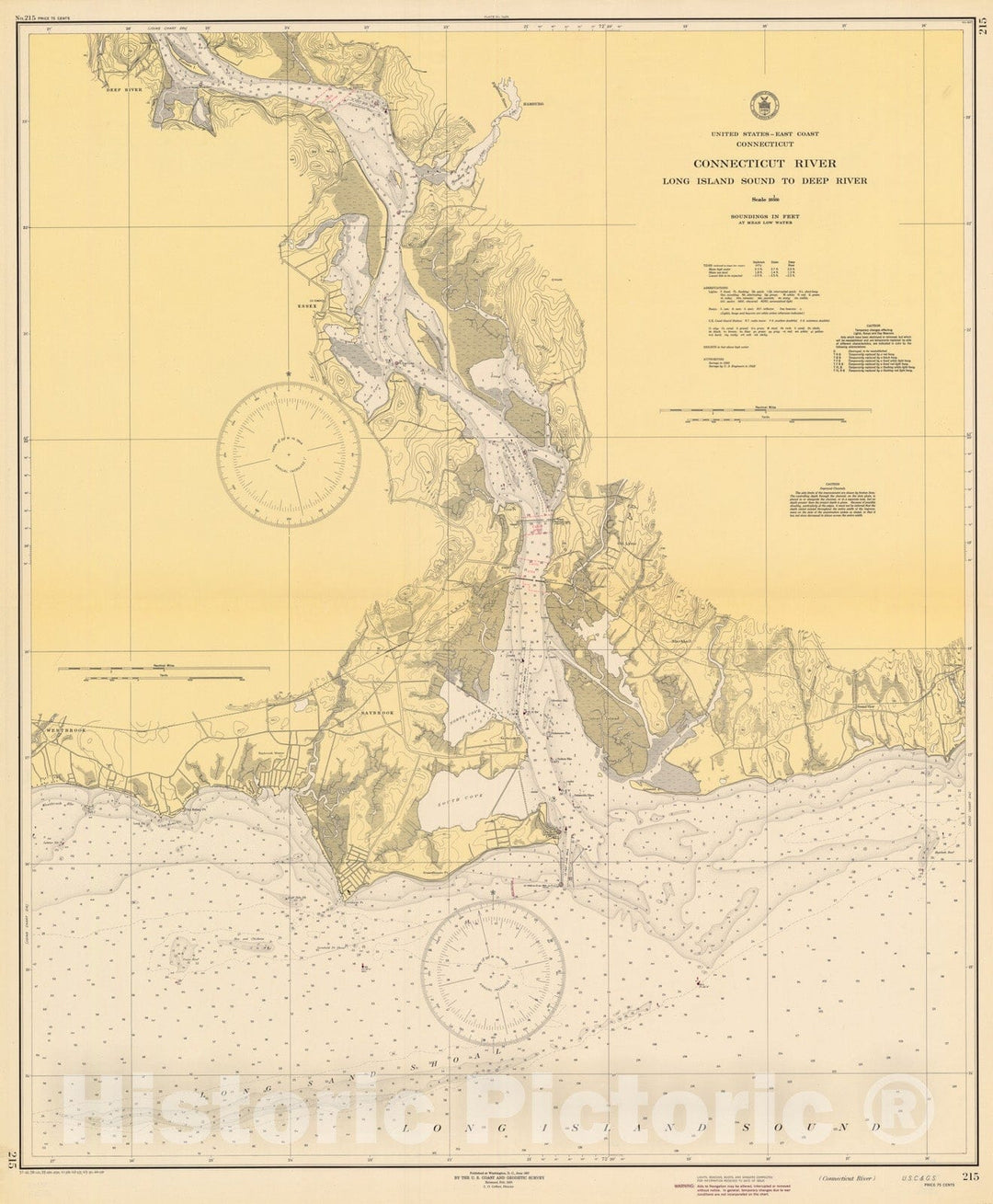 Historic Map : Coastal Charts - Connecticut River: Long Island Sound to Deep River 1945 , Vintage Wall Art