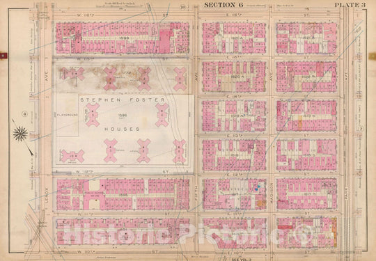 Historic Map : Atlas City of New York, Borough of Manhattan, Volume 4, 110th St to 145th St, Manhattan 1914 Plate 003 , Vintage Wall Art