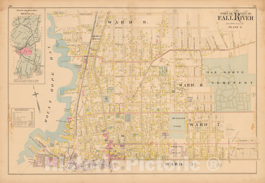 Historic Map : New Topographical Atlas of Surveys Bristol County Massachusetts, Fall River 1895 Plate 003 , Vintage Wall Art