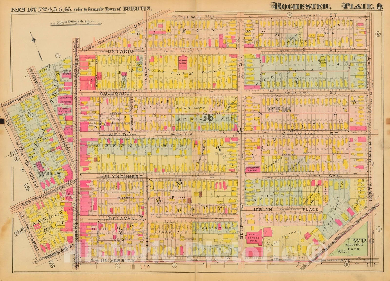 Historic Map : Atlas City of Rochester New York, Rochester 1910 Plate 009 , Vintage Wall Art