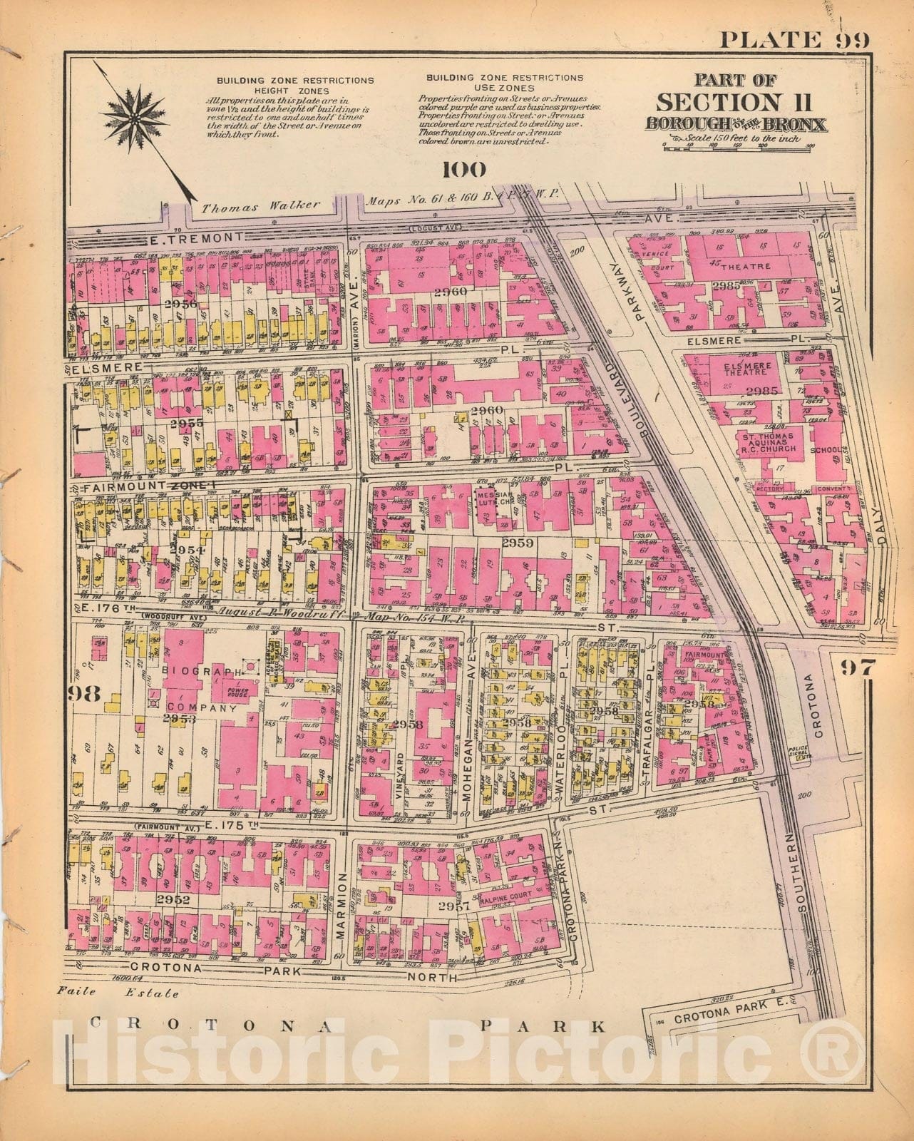 Historic Map : Borough of The Bronx, Sections 9-13, The Bronx 1928 Plate 099 , Vintage Wall Art