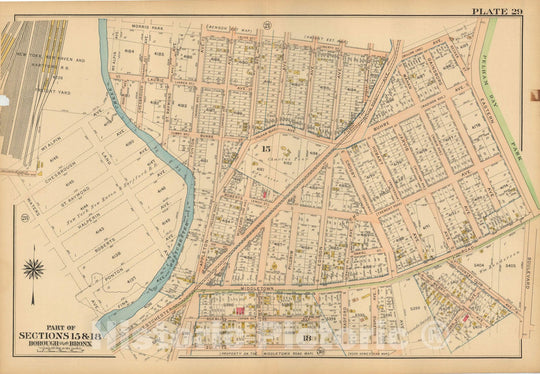 Historic Map : Atlas City of NY, Borough of The Bronx, Annexed District, The Bronx 1913 Plate 029 , Vintage Wall Art