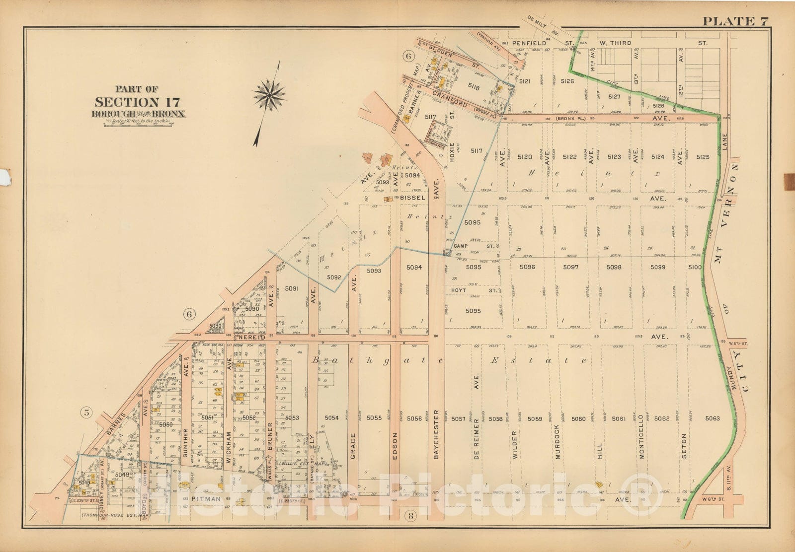 Historic Map : Atlas City of NY, Borough of The Bronx, Annexed District, The Bronx 1913 Plate 007 , Vintage Wall Art