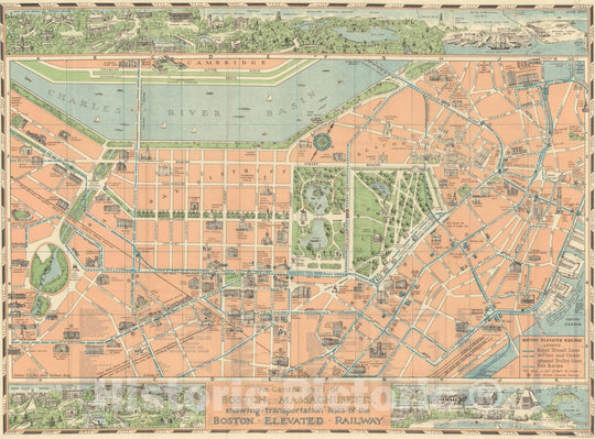 Historic Map : Greater Boston Transit Maps, Central Boston 1930 Railroad Catography , Vintage Wall Art