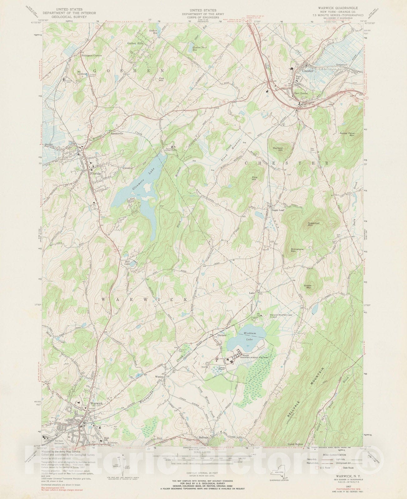 Historic Map : USGS 7.5 Minute Sheets and Quadrangles, Chester & Goshen & Warwick 1976 Topographic Map , Vintage Wall Art