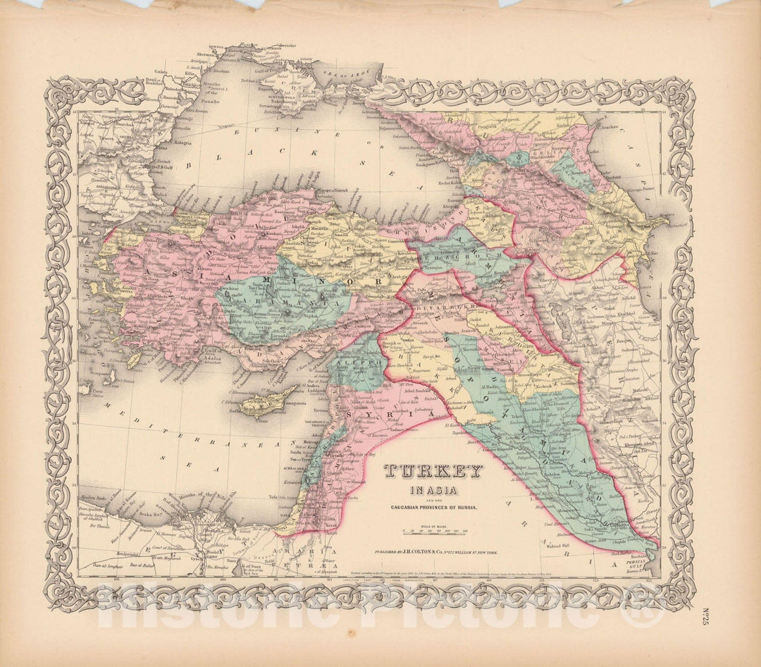 Historic Map : Turkey in Asia 1856 , Colton's Atlas World , Vintage Wall Art