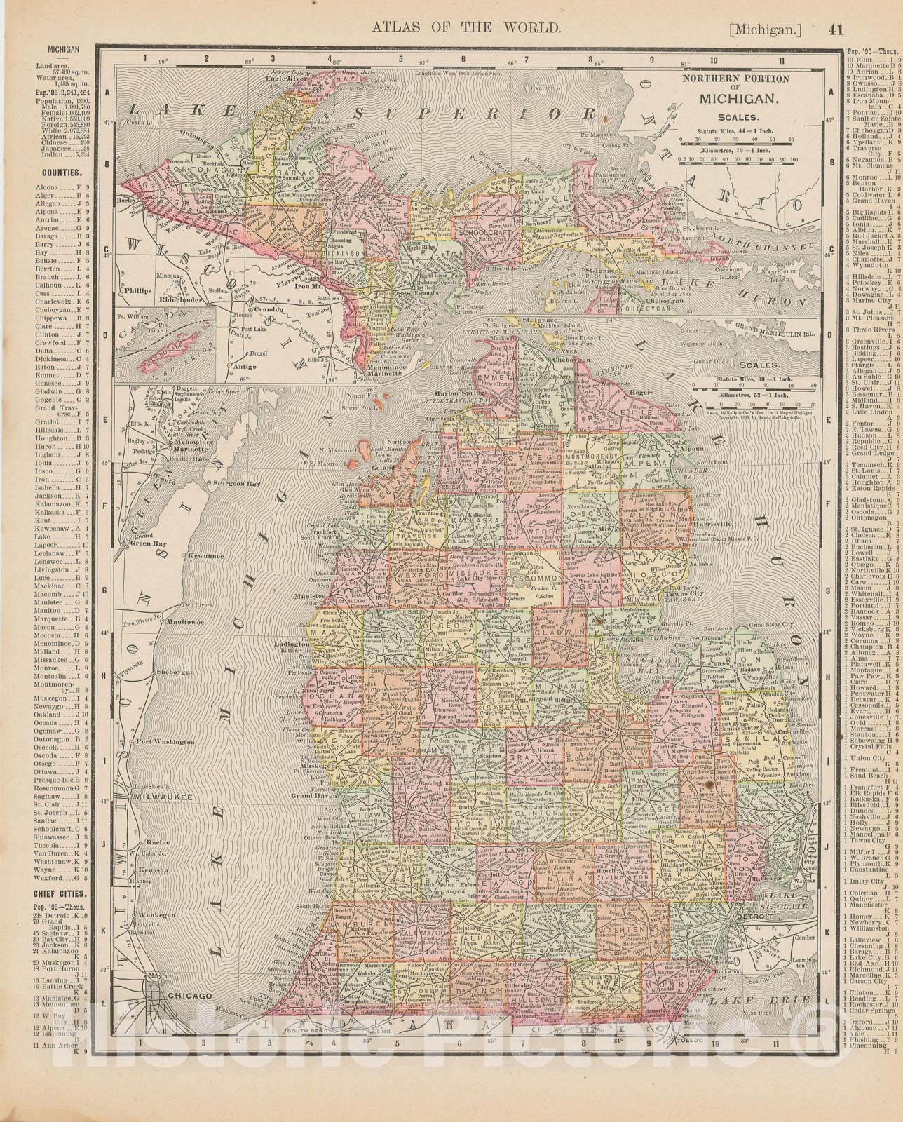 Historic Map : Michigan 1900 , Universal Atlas World , Vintage Wall Art