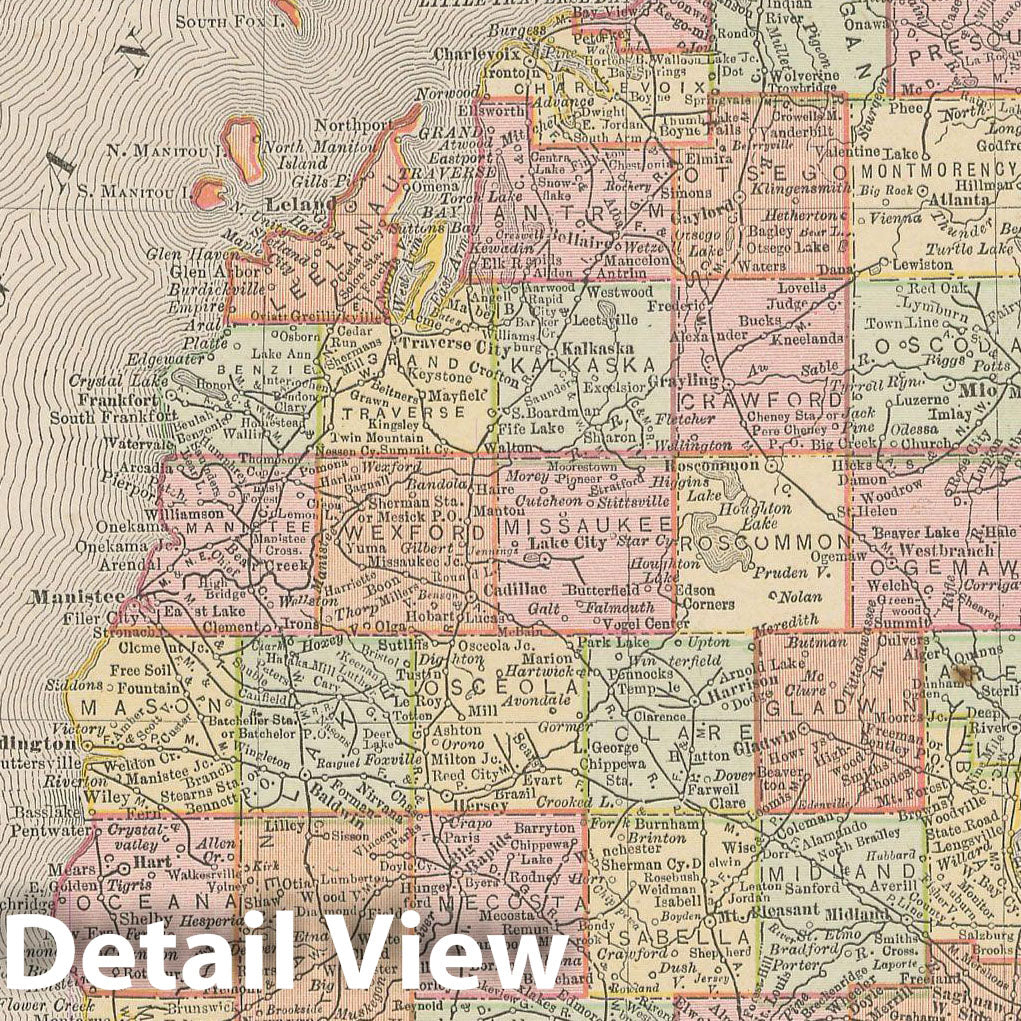 Historic Map : Michigan 1900 , Universal Atlas World , Vintage Wall Art