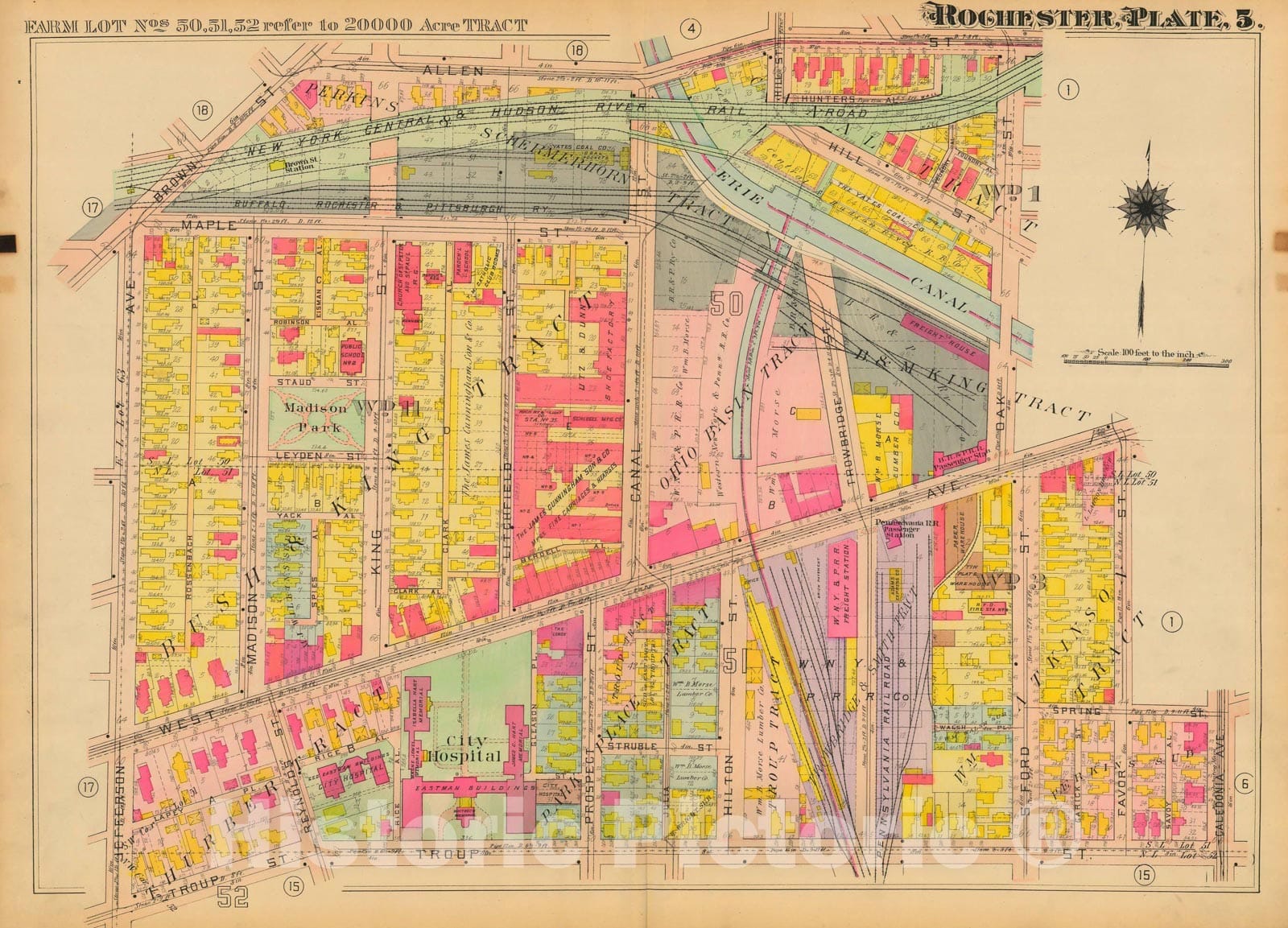 Historic Map : Atlas City of Rochester New York, Rochester 1910 Plate 005 , Vintage Wall Art