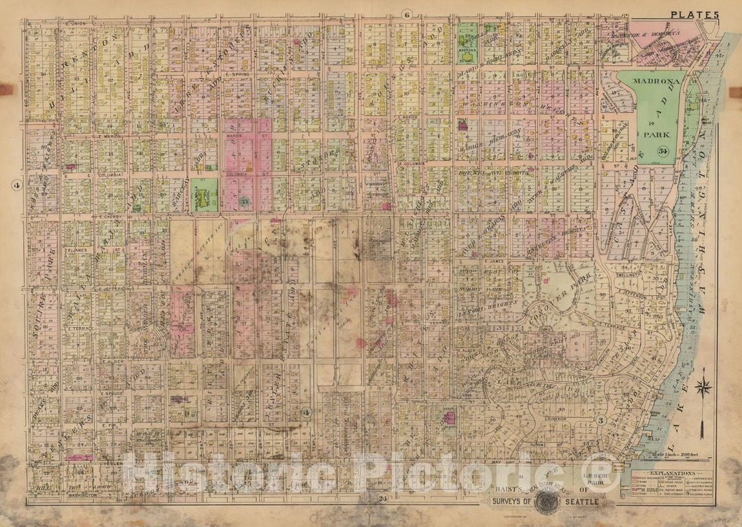 Historic Map : Real Estate Atlas of Surveys of Seattle, Seattle 1912 Plate 005 , Vintage Wall Art