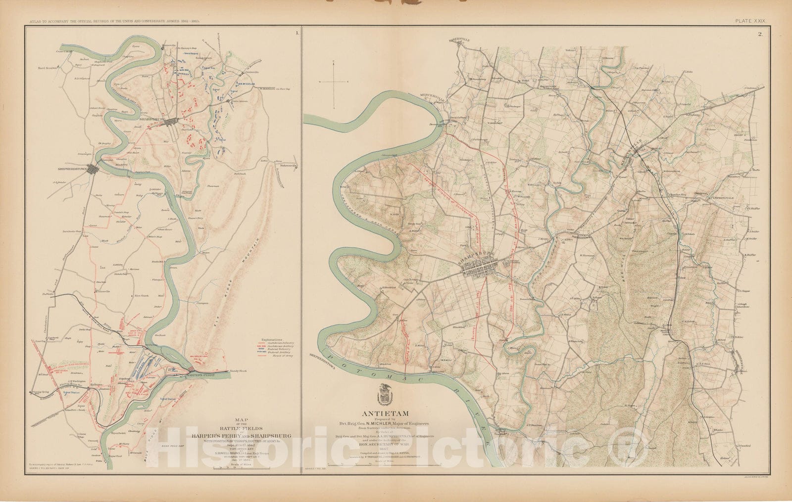 Historic Map : Civil War Atlas of the Union and Confederate Armies, Battles in PA & WV 1895 , Vintage Wall Art