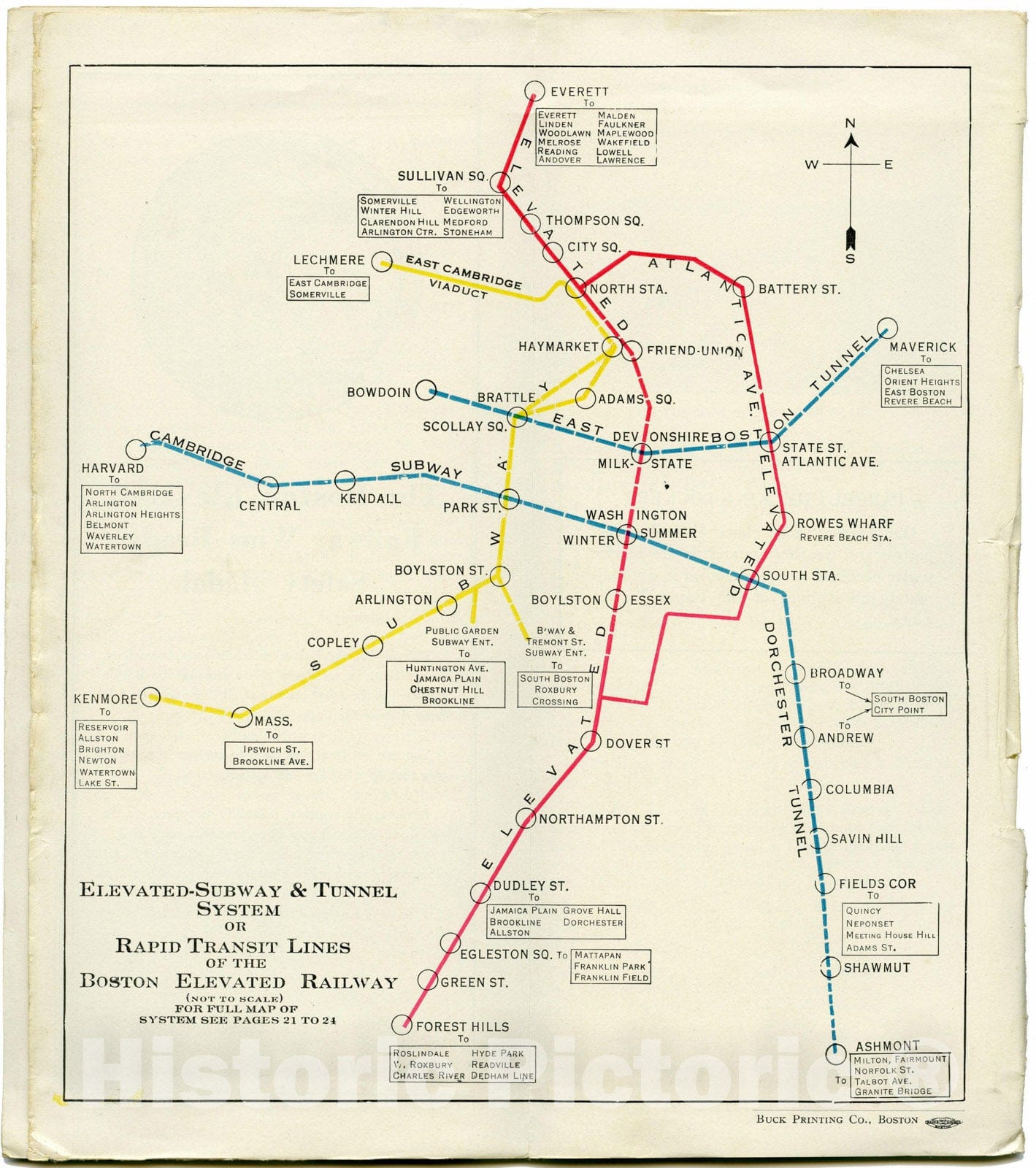 Historic Map : Greater Boston Transit Maps, Elevated, Tunnel and Rapid Transit Lines 1930 Railroad Catography , Vintage Wall Art