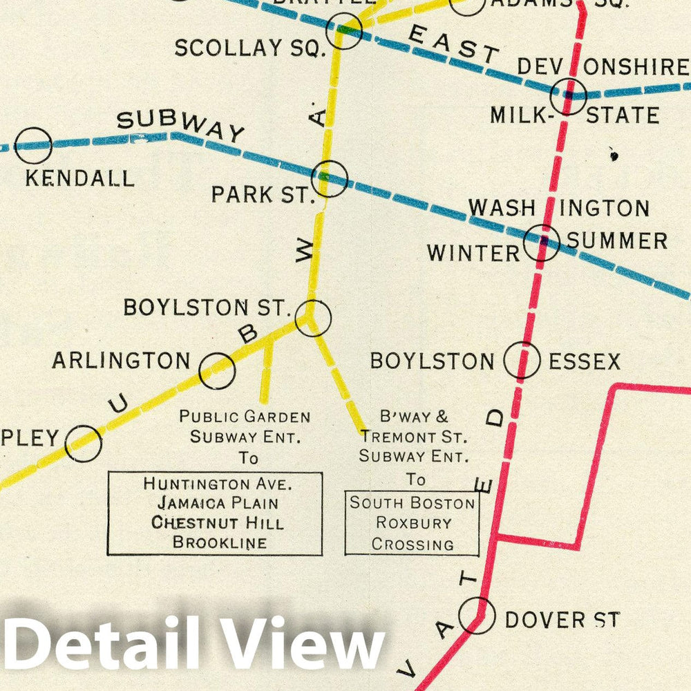 Historic Map : Greater Boston Transit Maps, Elevated, Tunnel and Rapid Transit Lines 1930 Railroad Catography , Vintage Wall Art