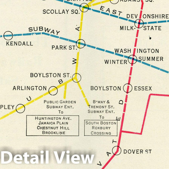 Historic Map : Greater Boston Transit Maps, Elevated, Tunnel and Rapid Transit Lines 1930 Railroad Catography , Vintage Wall Art