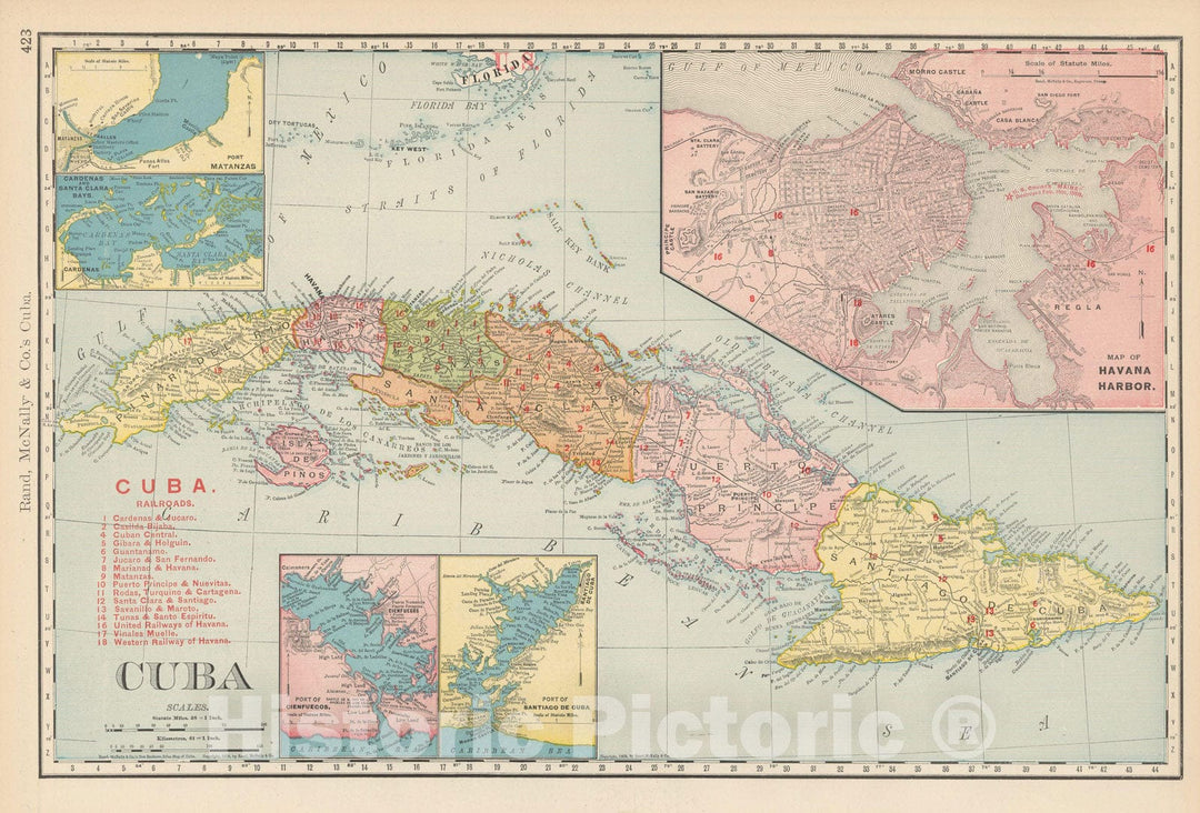 Historic Map : Cuba 1903 , Rand McNally Business Atlas , Vintage Wall Art