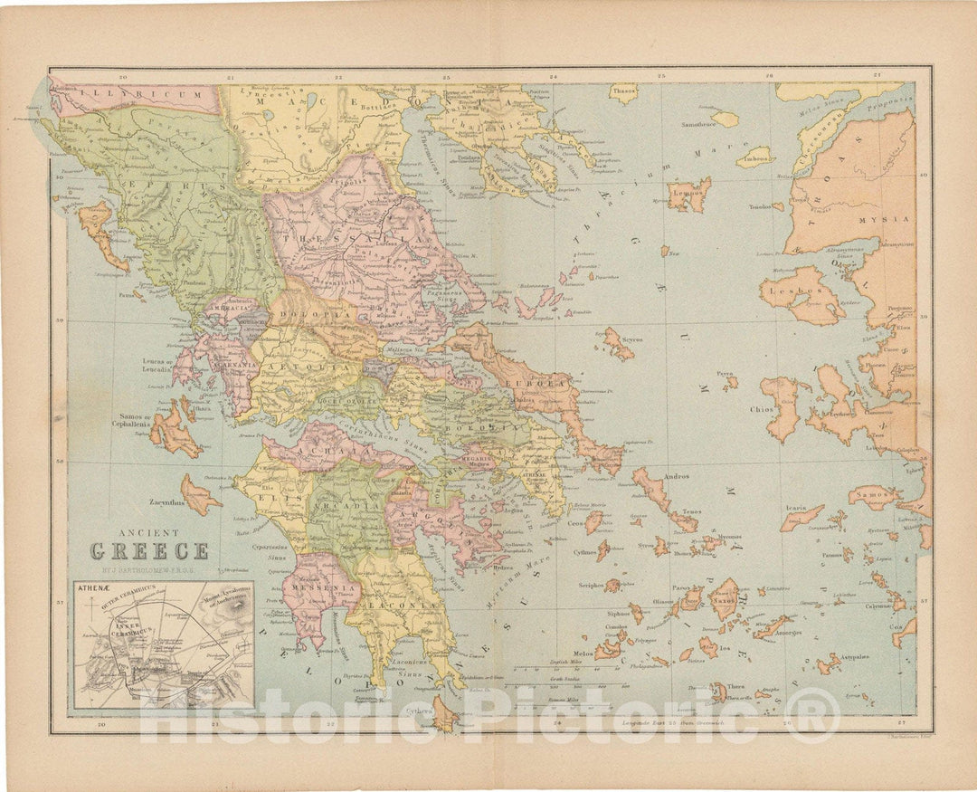 Historic Map : Greece 1875 , Student Atlas of Modern Geography , Vintage Wall Art