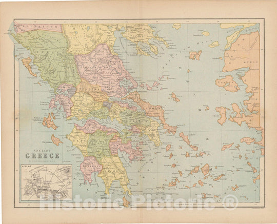 Historic Map : Greece 1875 , Student Atlas of Modern Geography , Vintage Wall Art