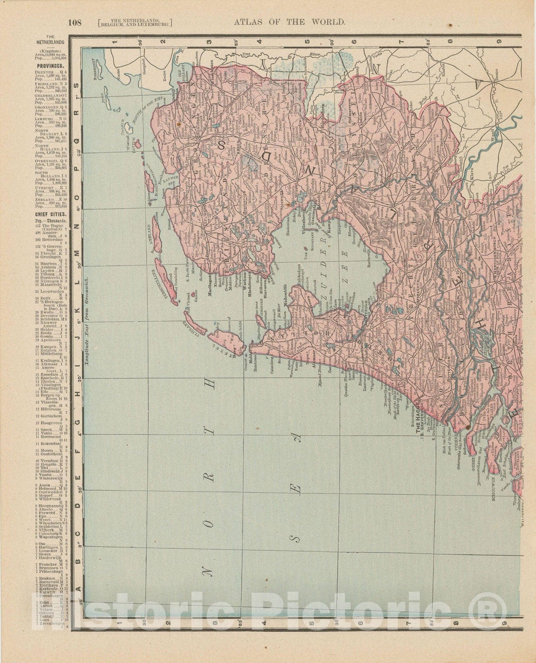 Historic Map : Netherlands 1900 , Universal Atlas World , Vintage Wall Art