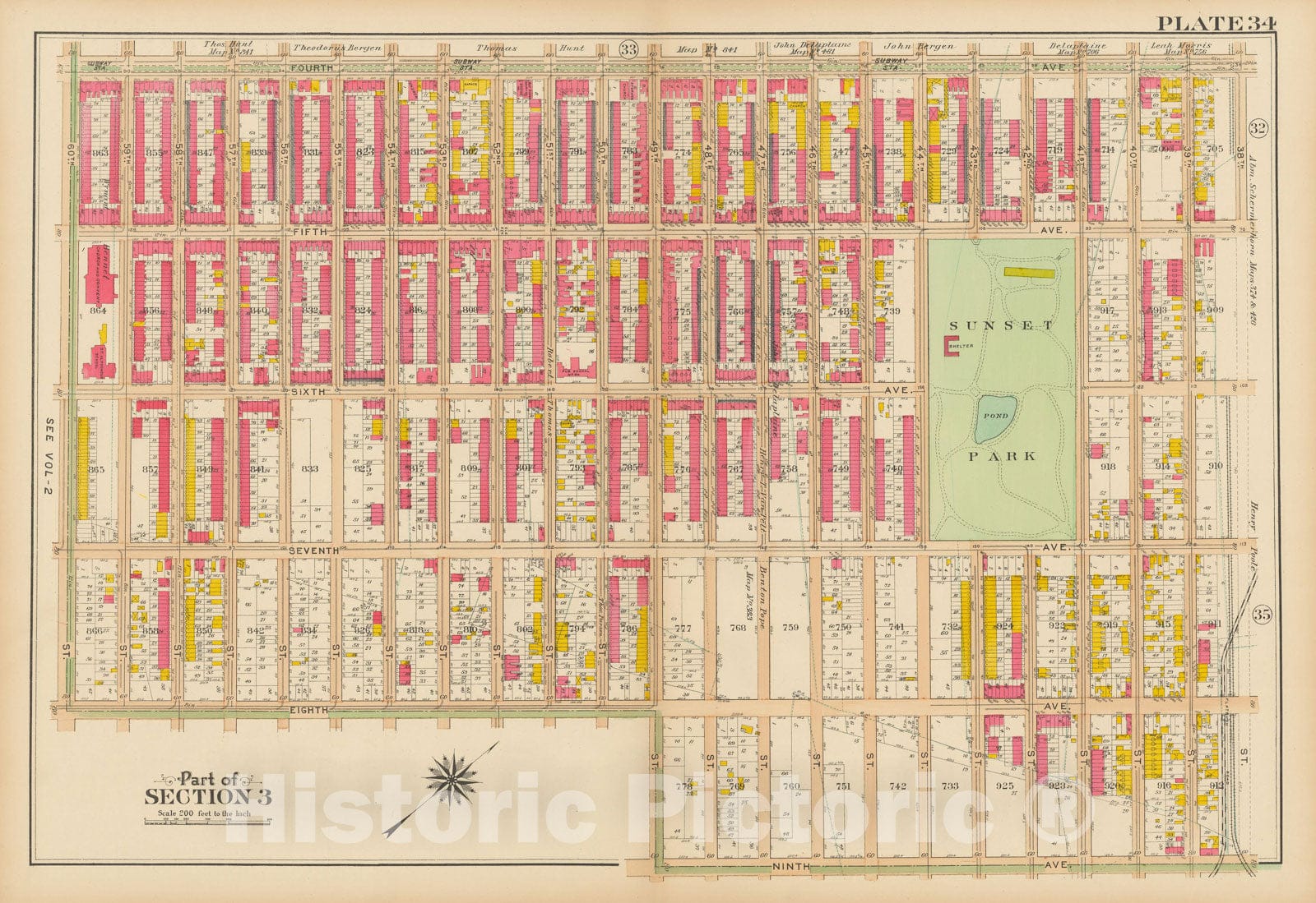 Historic Map : Vol. 1, Brooklyn 1908 Plate 034 , Atlas Borough of Brooklyn , Vintage Wall Art