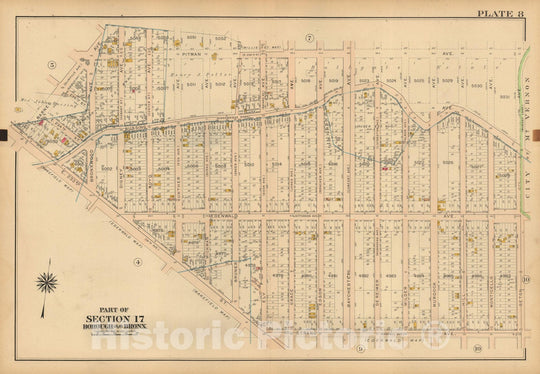 Historic Map : Atlas City of NY, Borough of The Bronx, Annexed District, The Bronx 1913 Plate 008 , Vintage Wall Art