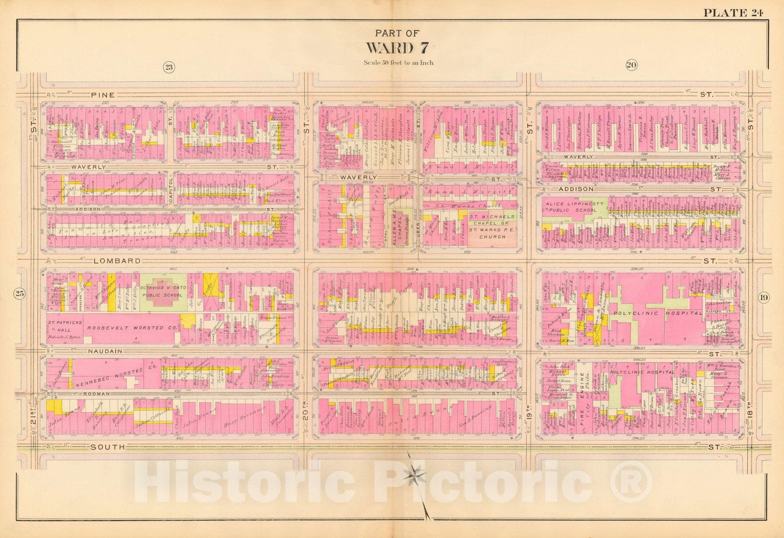 Historic Map : Philadelphia 1908 Plate 024 , Vintage Wall Art