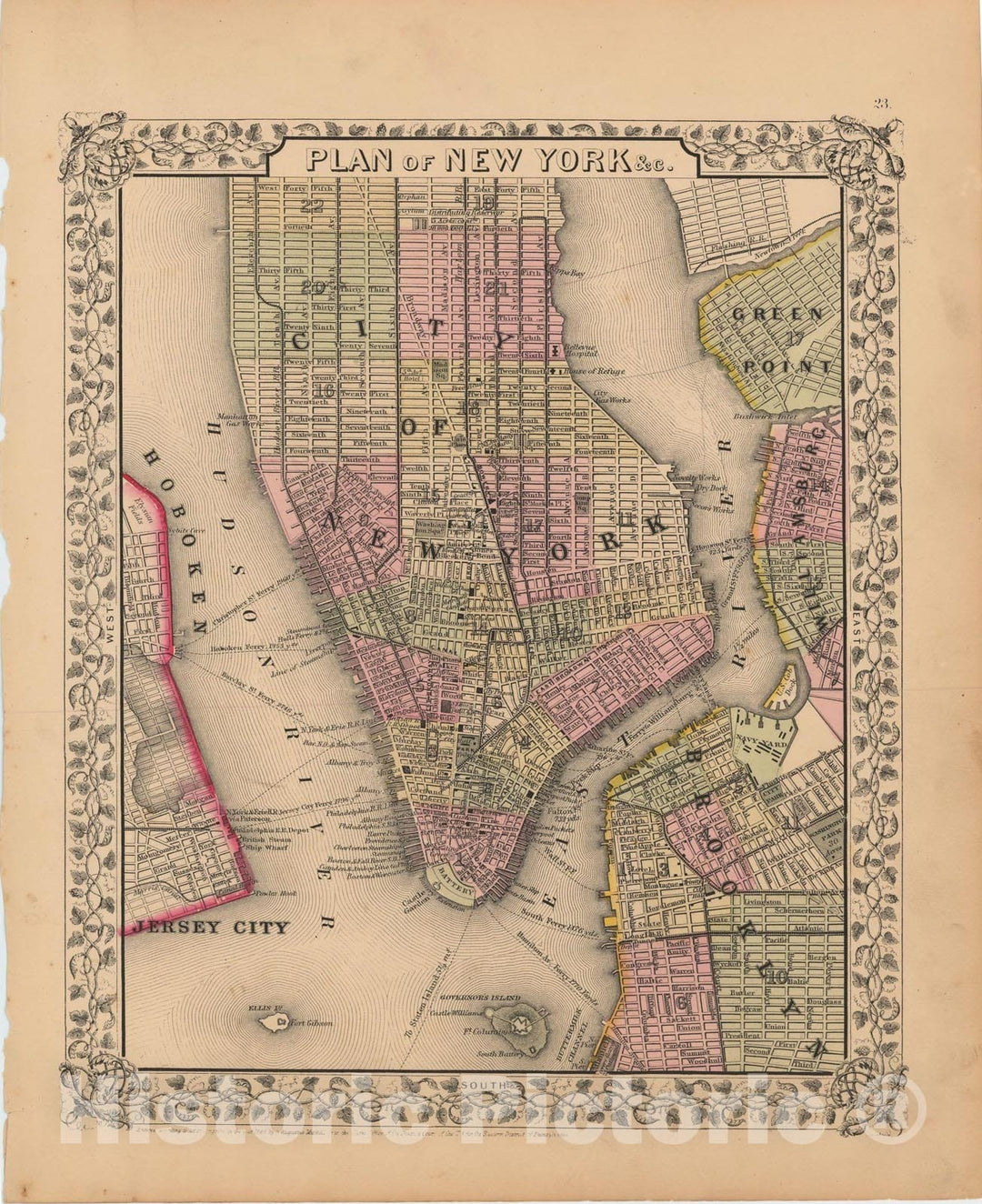 Historic Map : Manhattan & New York City 1867 , New General Atlas , Vintage Wall Art