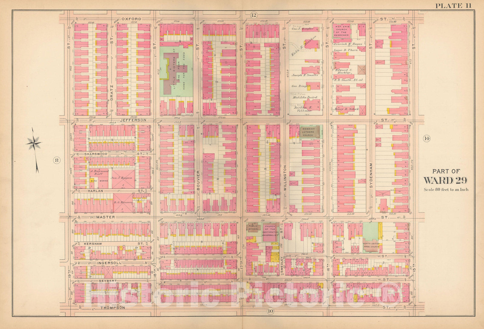 Historic Map : Philadelphia 1907 Plate 011 , Atlas 20th and 29th Wards of the City of Philadelphia , Vintage Wall Art