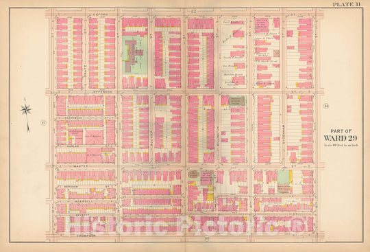 Historic Map : Philadelphia 1907 Plate 011 , Atlas 20th and 29th Wards of the City of Philadelphia , Vintage Wall Art