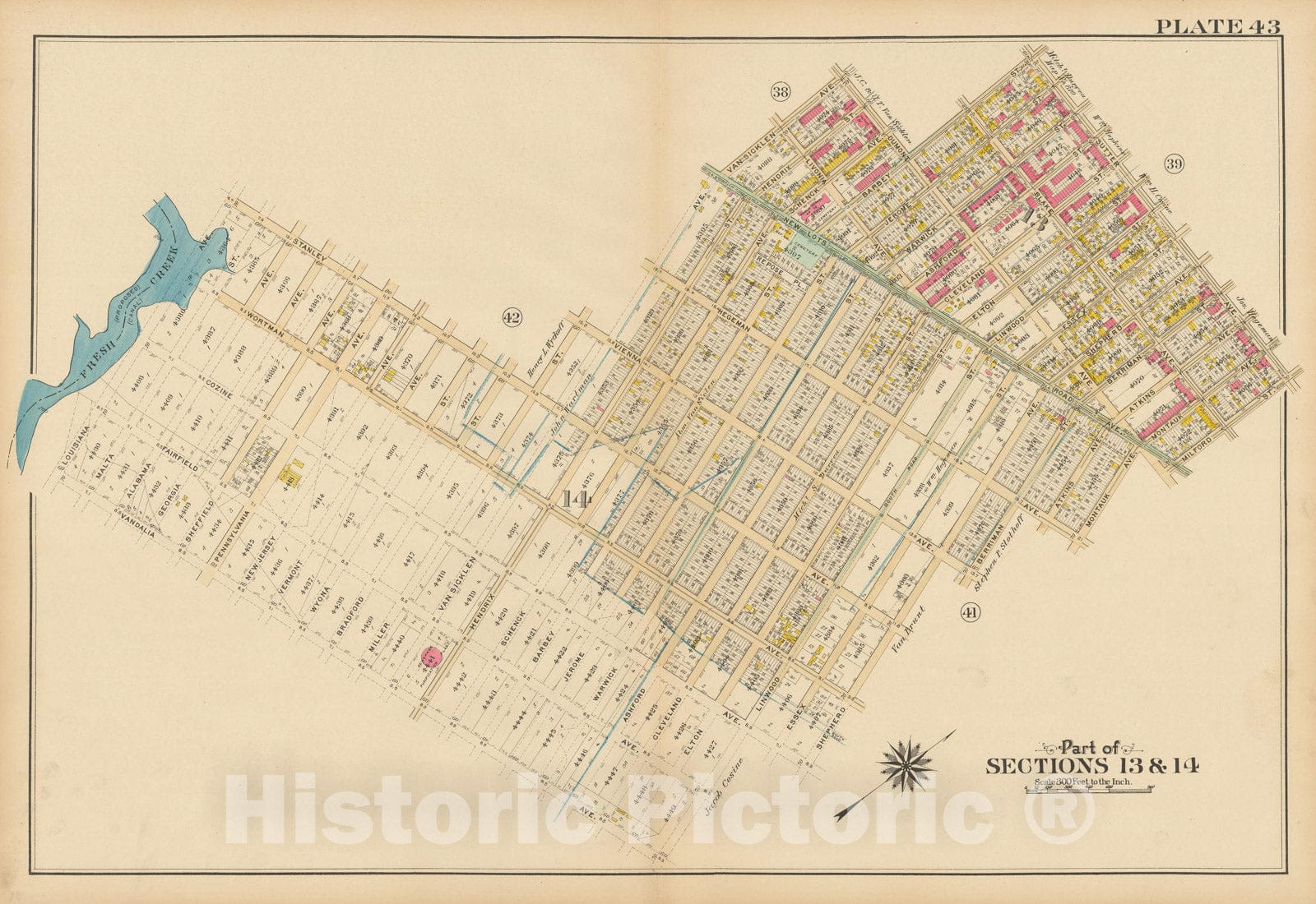 Historic Map : Vol. 1, Brooklyn 1908 Plate 043 , Atlas Borough of Brooklyn , Vintage Wall Art