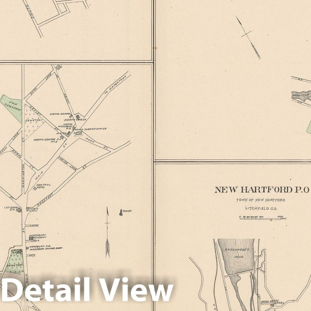 Historic Map : New Hartford & New Milford & Plymouth & Thomaston & Woodbury 1893 , Town and City Atlas State of Connecticut , Vintage Wall Art