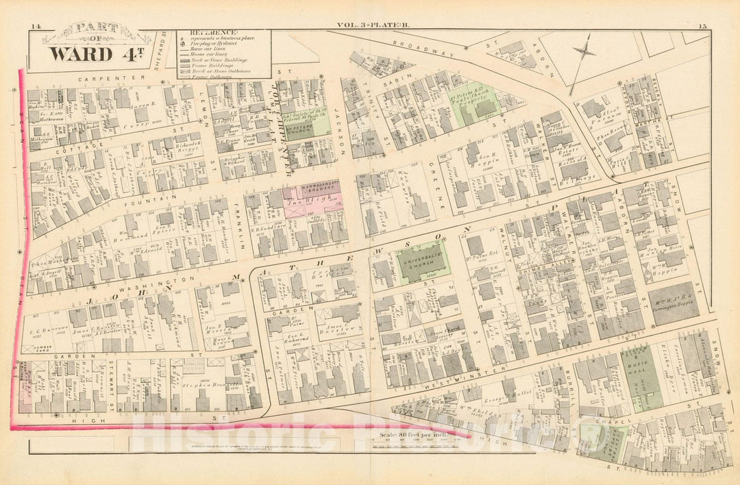 Historic Map : City Atlas of Providence Rhode Island by Wards, Volume III, Providence 1875 Plate B , Vintage Wall Art