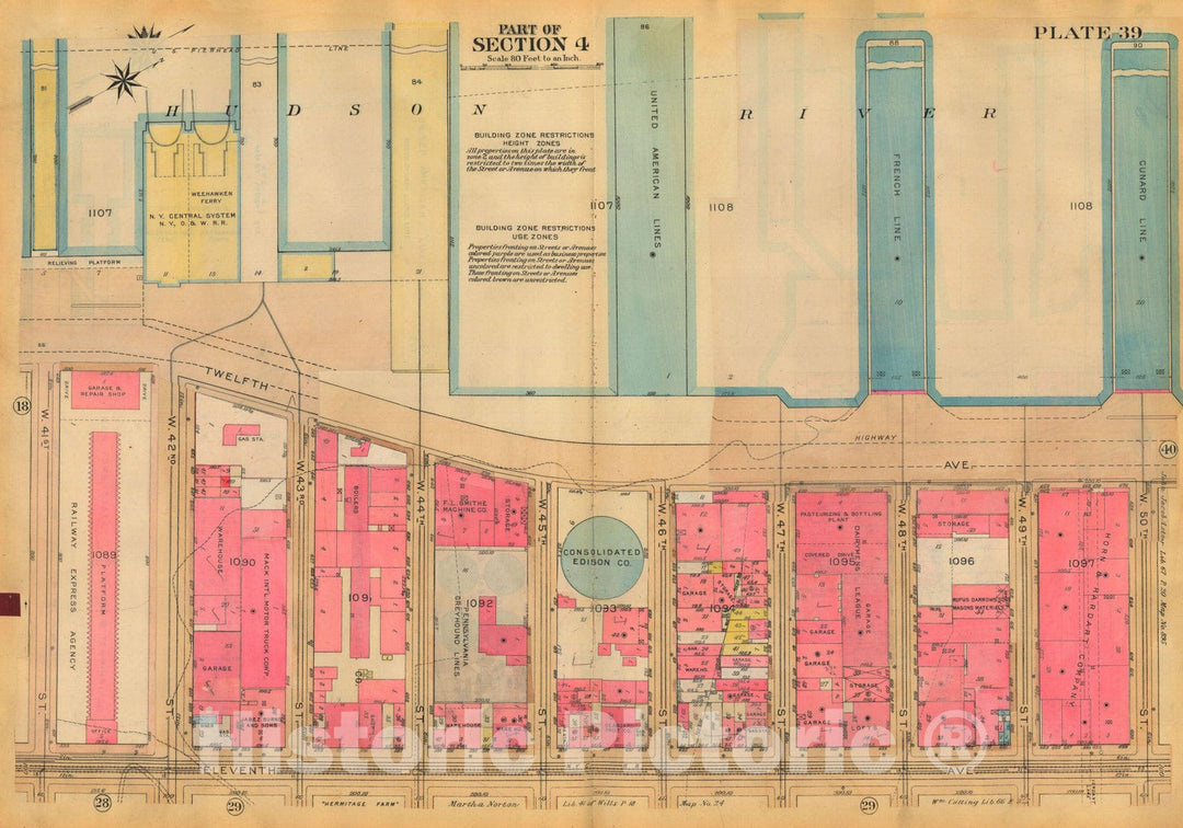 Historic Map : Atlas City of New York, Borough of Manhattan, Volume Two, 14th Street to 59th Street, Manhattan 1928 Plate 039 , Vintage Wall Art