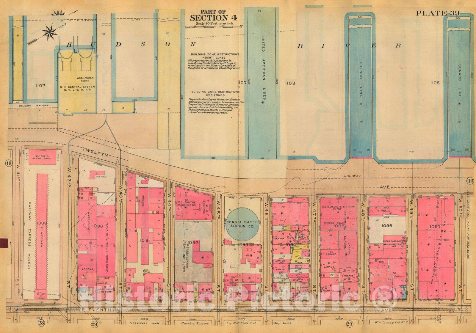 Historic Map : Atlas City of New York, Borough of Manhattan, Volume Two, 14th Street to 59th Street, Manhattan 1928 Plate 039 , Vintage Wall Art