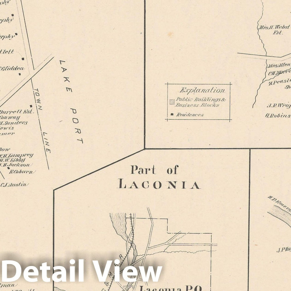 Historic Map : Gilmanton & Laconia 1892 , Town and City Atlas State of New Hampshire , Vintage Wall Art