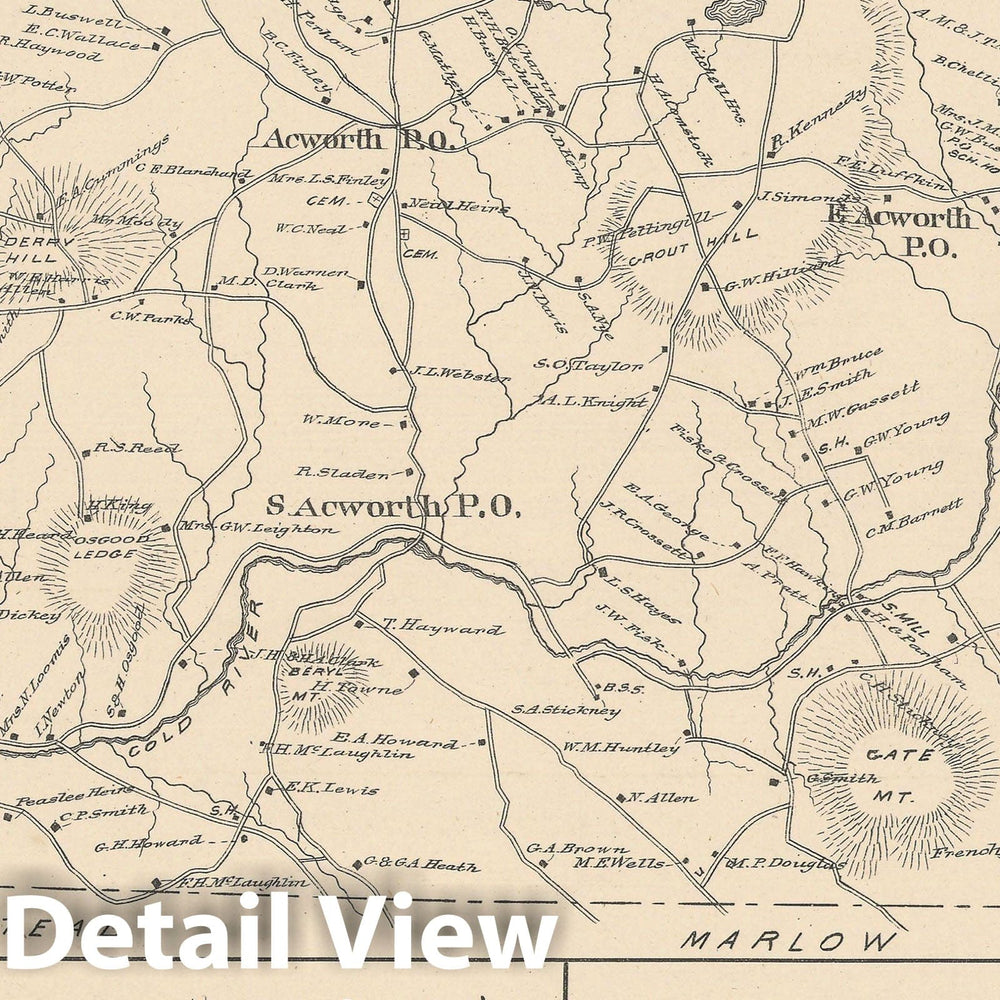 Historic Map : Acworth 1892 , Town and City Atlas State of New Hampshire , Vintage Wall Art