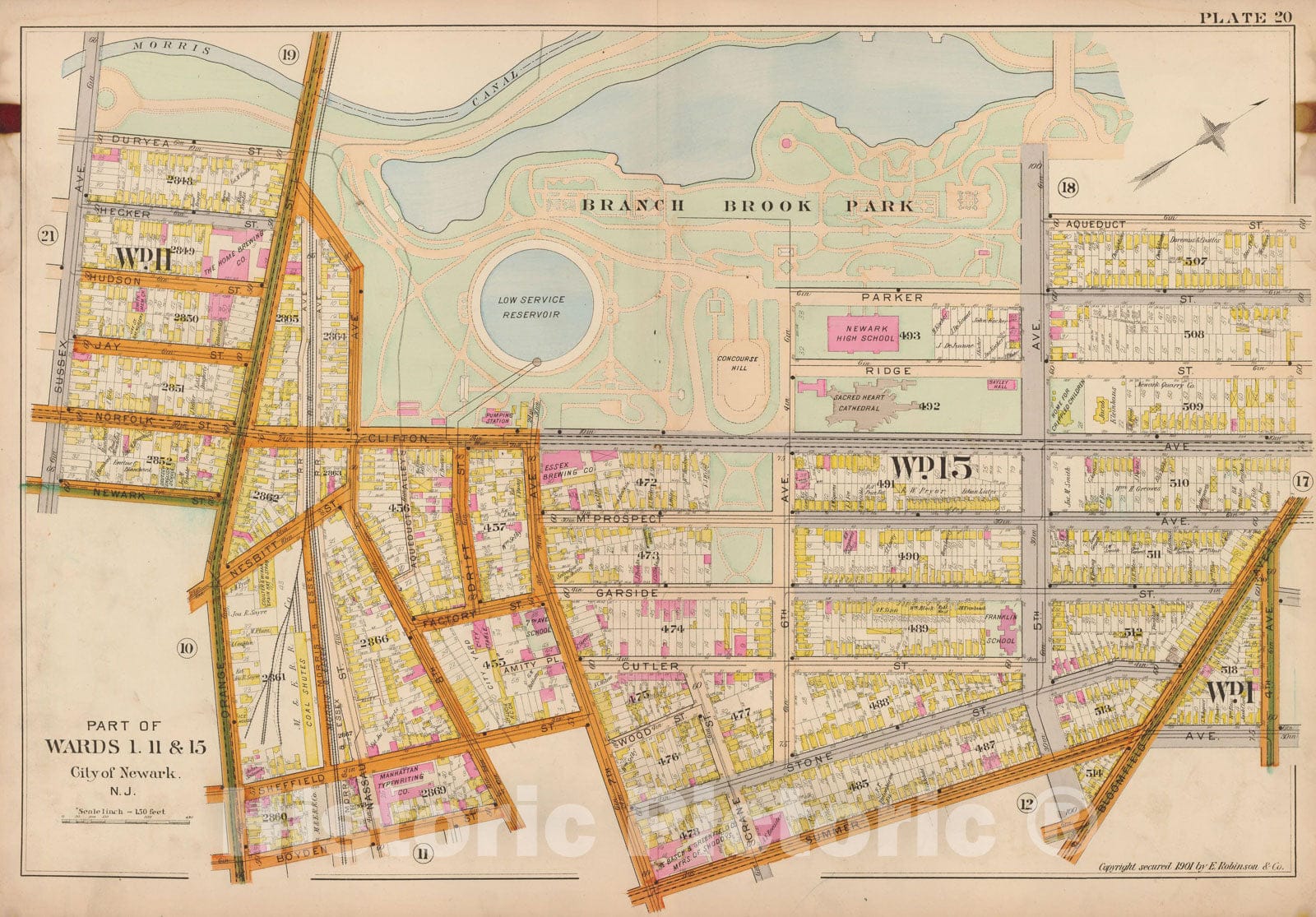 Historic Map : Atlas City of Newark, Newark 1901 Plate 020 , Vintage Wall Art