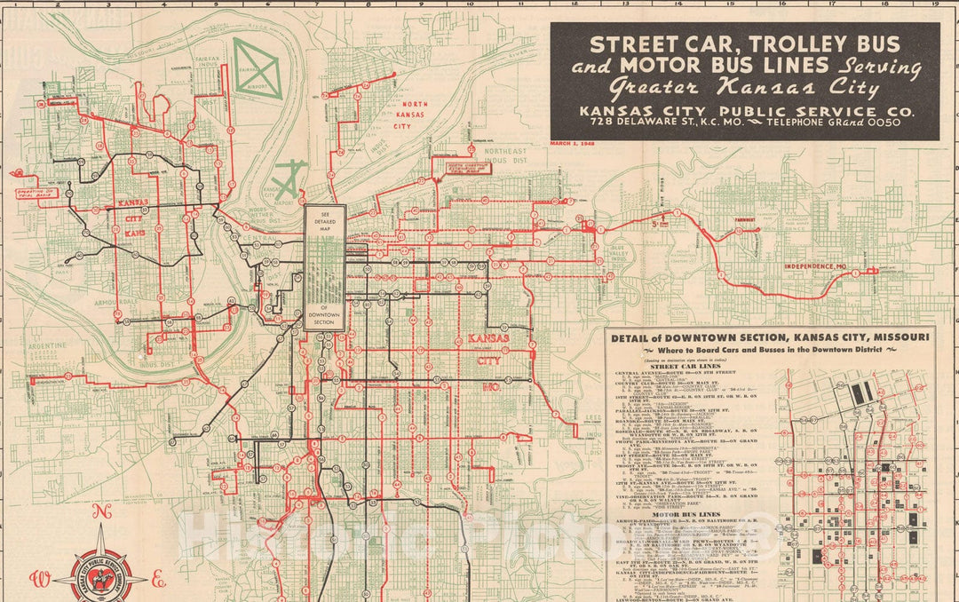 Historic Map : Transit Map of Kansas City, March 1 1948 Railroad, Vintage Wall Art