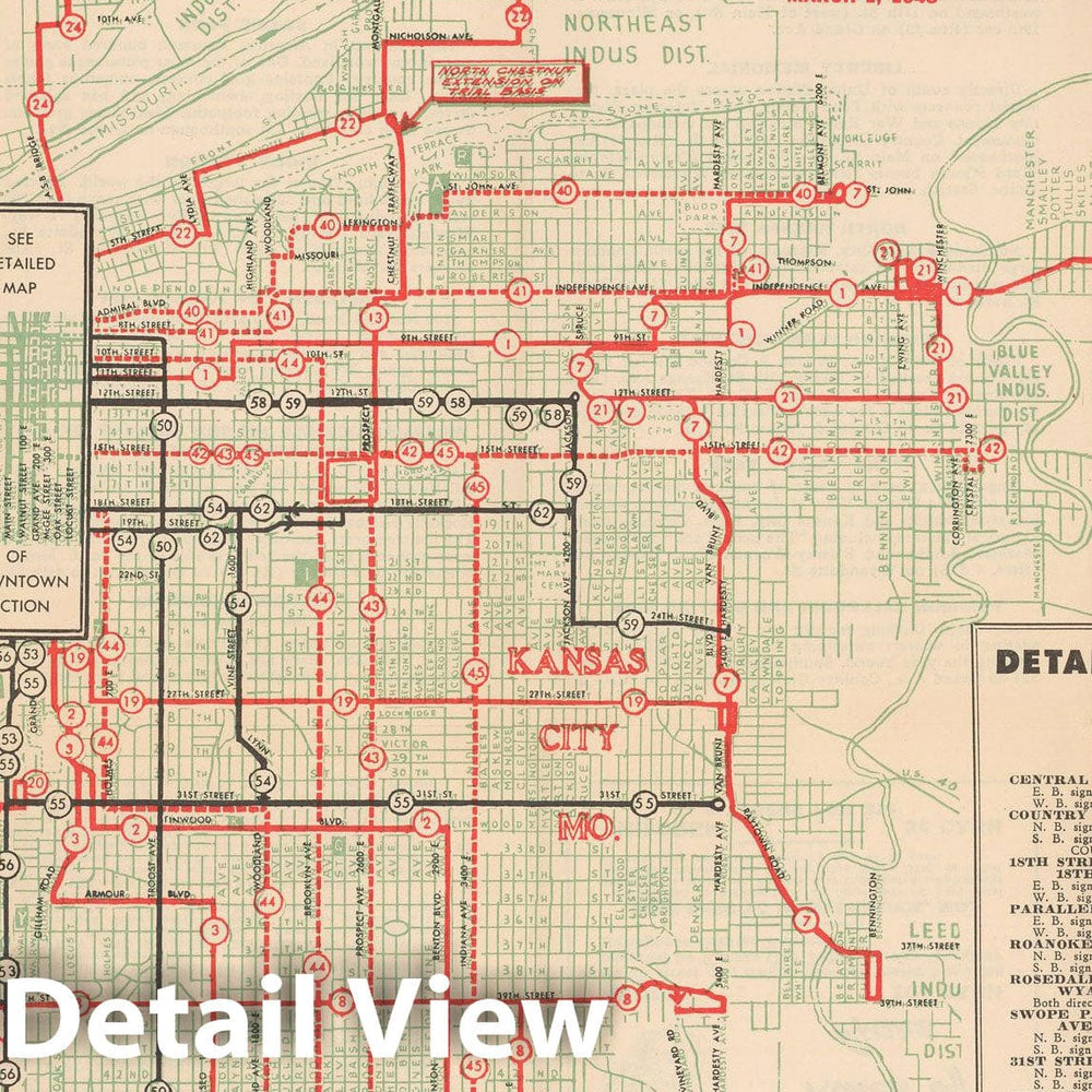 Historic Map : Transit Map of Kansas City, March 1 1948 Railroad, Vintage Wall Art