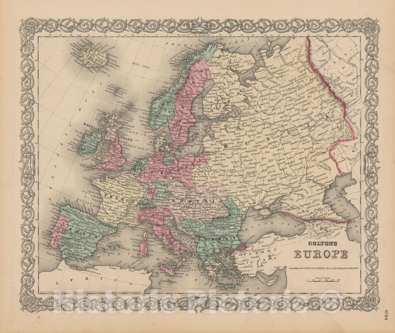 Historic Map : Europe 1855 , Colton's Atlas World , Vintage Wall Art