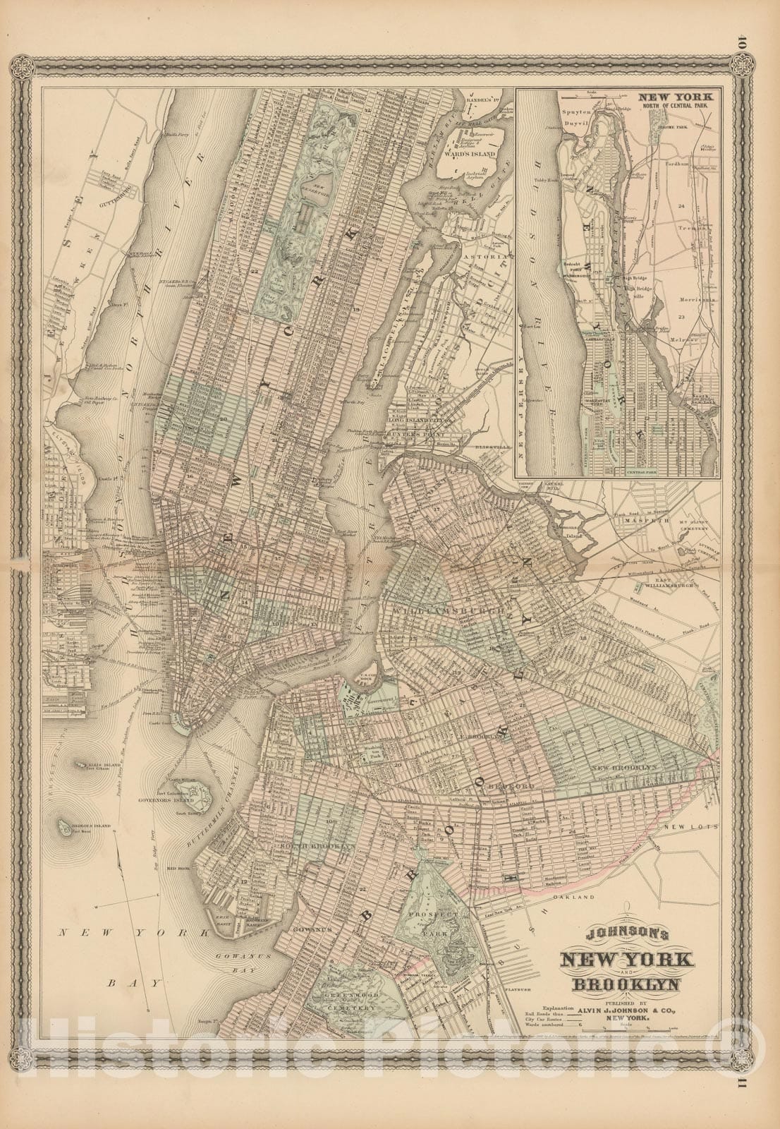 Historic Map : Brooklyn & New York City 1866 , Vintage Wall Art