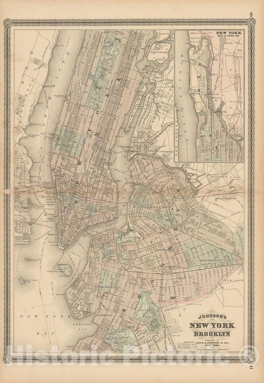 Historic Map : Brooklyn & New York City 1866 , Vintage Wall Art