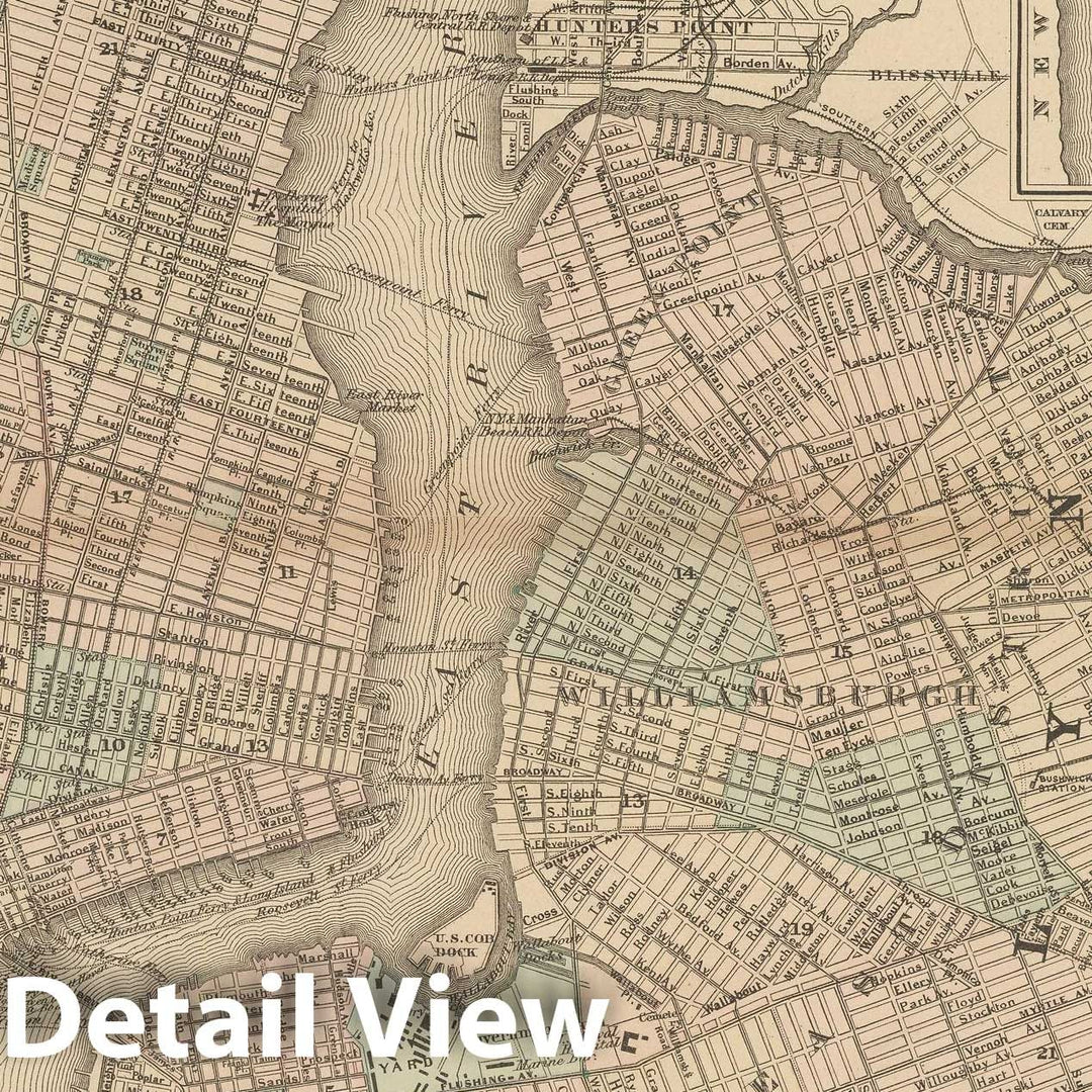 Historic Map : Brooklyn & New York City 1866 , Vintage Wall Art