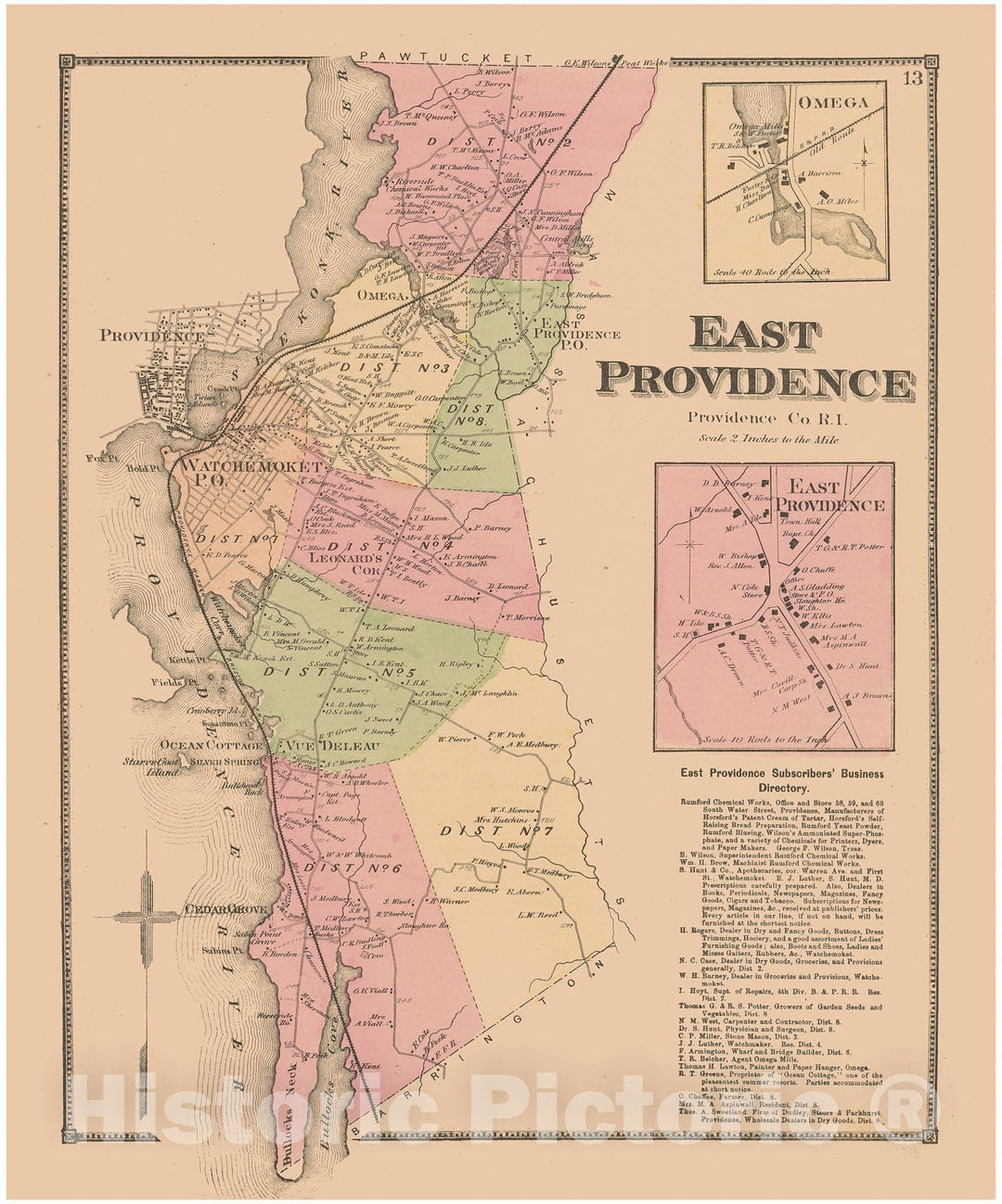 Historic Map : Atlas State of Rhode Island, East Providence 1870 , Vintage Wall Art