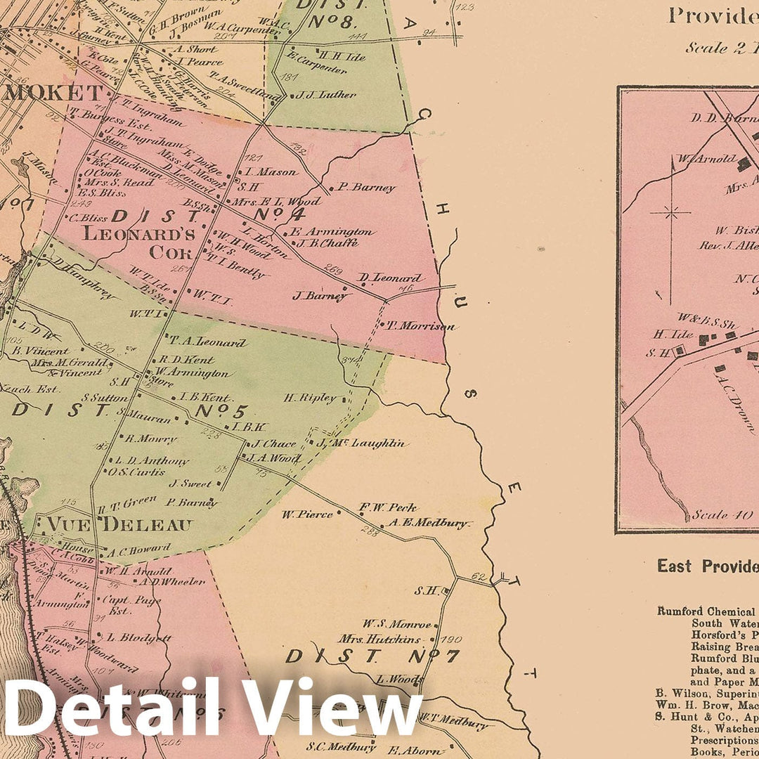 Historic Map : Atlas State of Rhode Island, East Providence 1870 , Vintage Wall Art