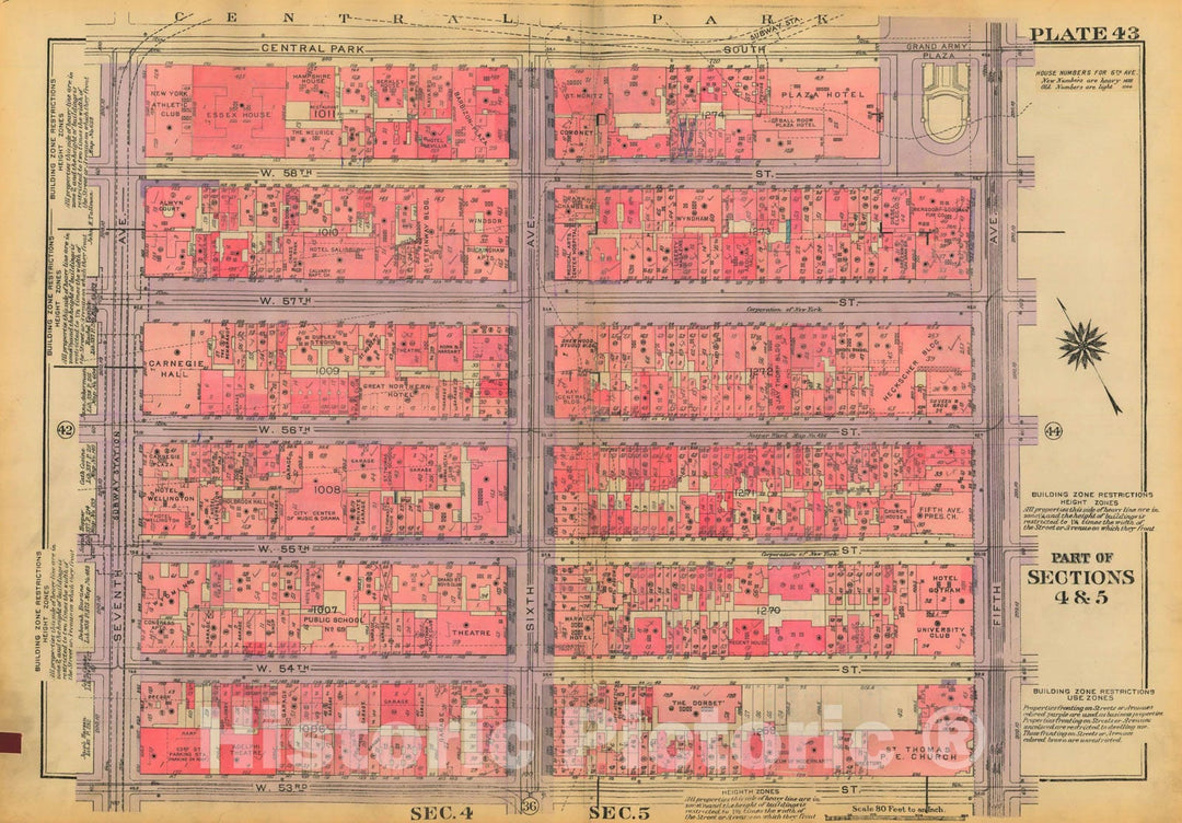 Historic Map : Atlas City of New York, Borough of Manhattan, Volume Two, 14th Street to 59th Street, Manhattan 1928 Plate 043 , Vintage Wall Art