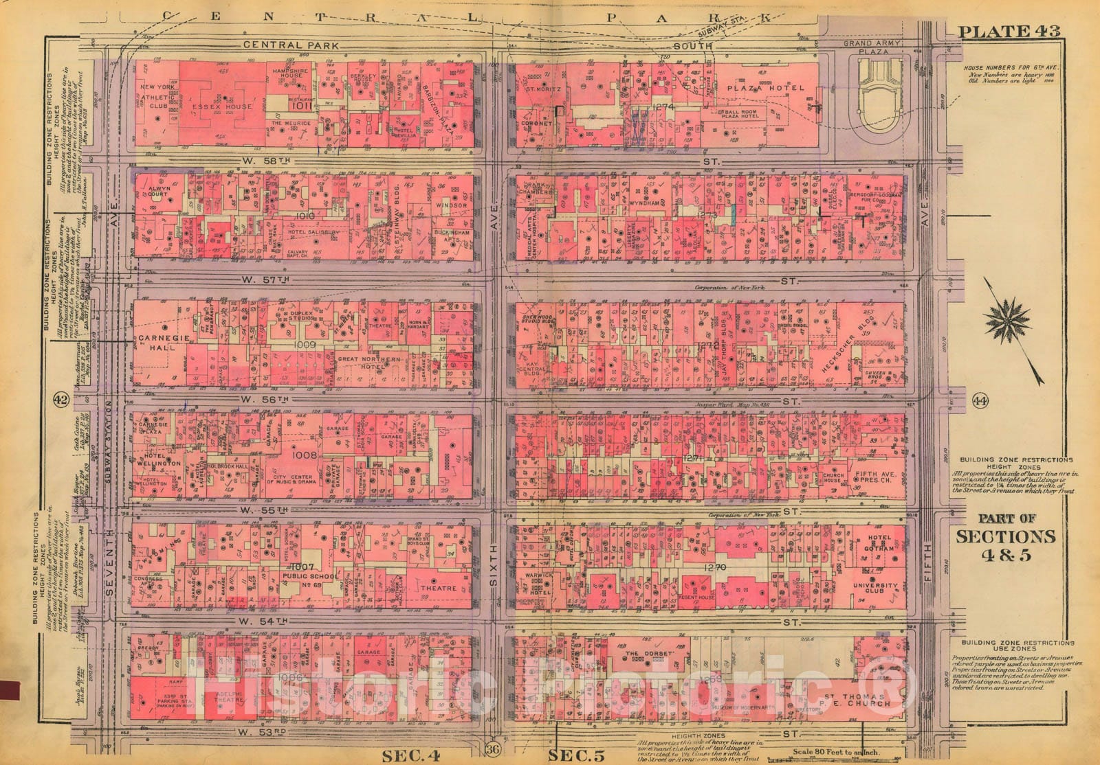 Historic Map : Atlas City of New York, Borough of Manhattan, Volume Two, 14th Street to 59th Street, Manhattan 1928 Plate 043 , Vintage Wall Art