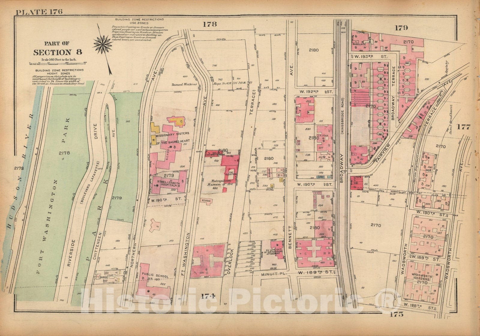 Historic Map : Land Book of the Borough of Manhattan, City of NY, Manhattan 1925 Plate 176 , Vintage Wall Art