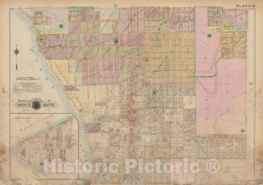 Historic Map : Real Estate Atlas of Surveys of Seattle, Seattle 1912 Plate 028 , Vintage Wall Art