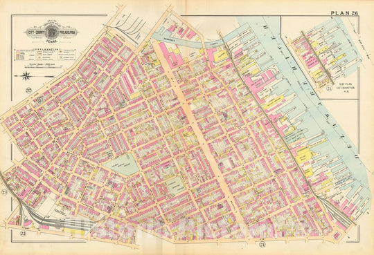 Historic Map : Baist's Property Atlas of Philadelphia, Philadelphia 1895 Plate 026 , Vintage Wall Art