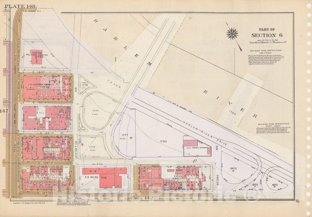 Historic Map : Manhattan Land Book 1955 - Updated Through Nov 7th, New York City 1975 Plate 148 , v2, Vintage Wall Art